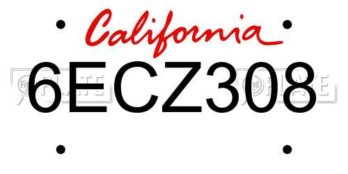6ECZ308 California License Plate