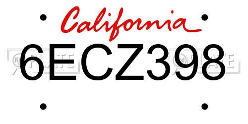 6ECZ398 California License Plate