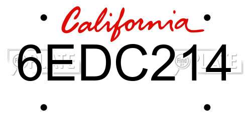 6EDC214 California License Plate