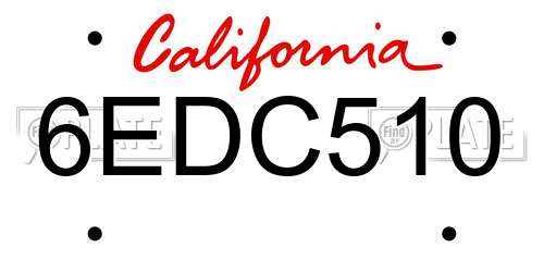 6EDC510 California License Plate