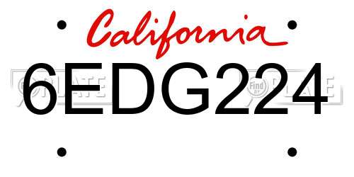 6EDG224 California License Plate