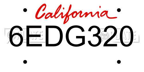 6EDG320 California License Plate
