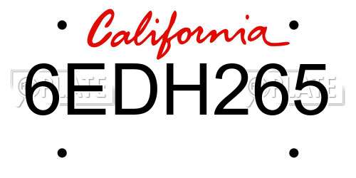 6EDH265 California License Plate