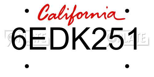 6EDK251 California License Plate
