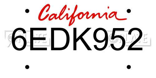 6EDK952 California License Plate