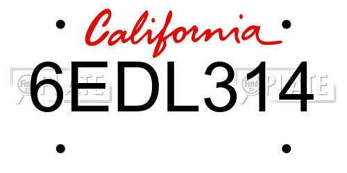 6EDL314 California License Plate