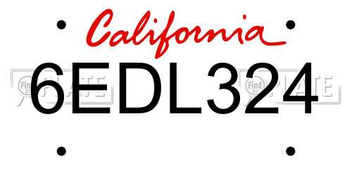 6EDL324 California License Plate