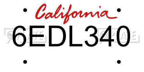6EDL340 California License Plate