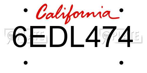 6EDL474 California License Plate