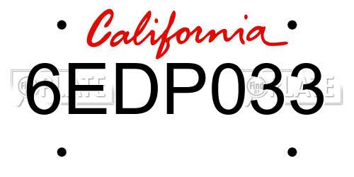 6EDP033 California License Plate