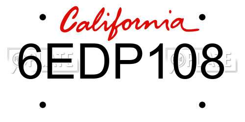 6EDP108 California License Plate