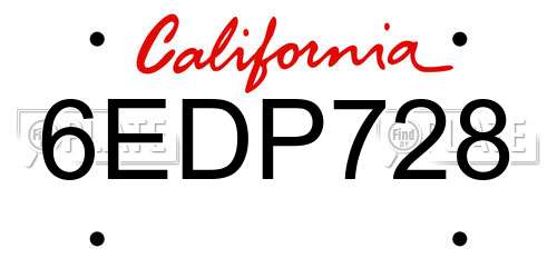 6EDP728 California License Plate
