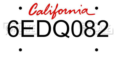 6EDQ082 California License Plate