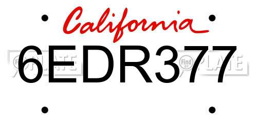 6EDR377 California License Plate