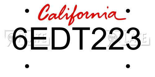 6EDT223 California License Plate