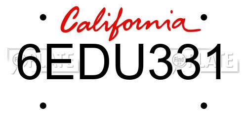6EDU331 California License Plate