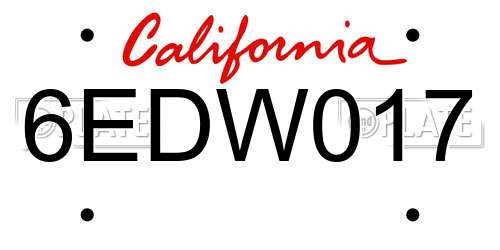 6EDW017 California License Plate