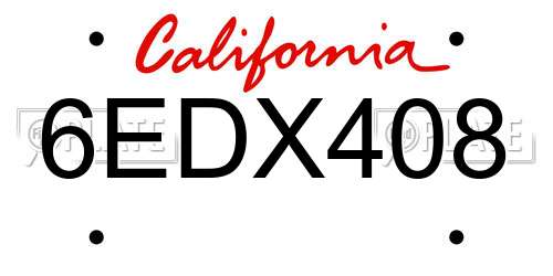 6EDX408 California License Plate