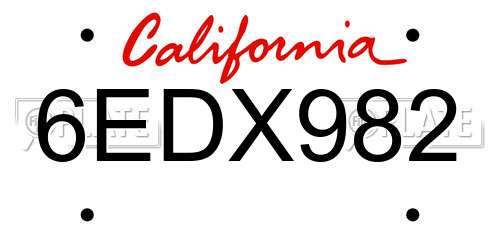 6EDX982 California License Plate