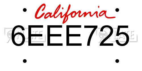 6EEE725 California License Plate