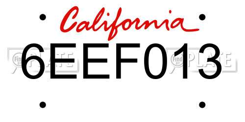 6EEF013 California License Plate