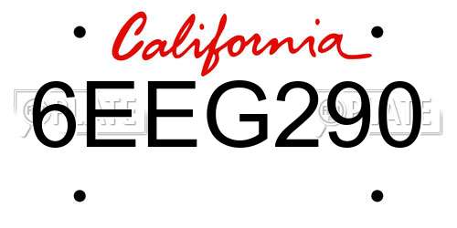 6EEG290 California License Plate