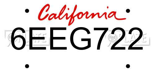 6EEG722 California License Plate
