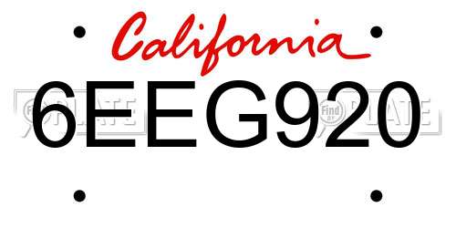 6EEG920 California License Plate