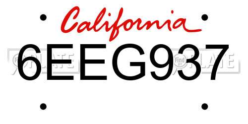 6EEG937 California License Plate