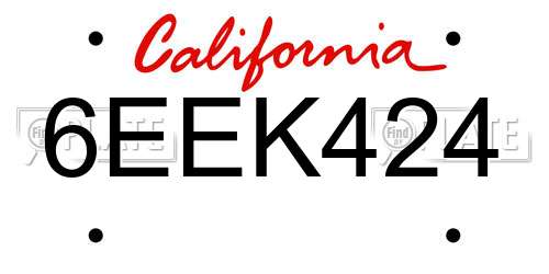 6EEK424 California License Plate