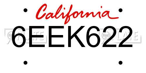 6EEK622 California License Plate