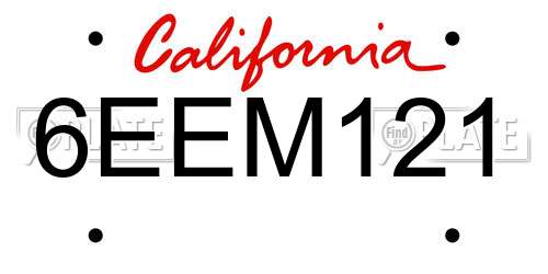 6EEM121 California License Plate