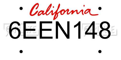 6EEN148 California License Plate