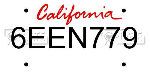6EEN779 California License Plate