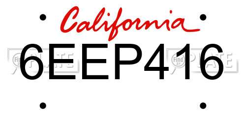 6EEP416 California License Plate