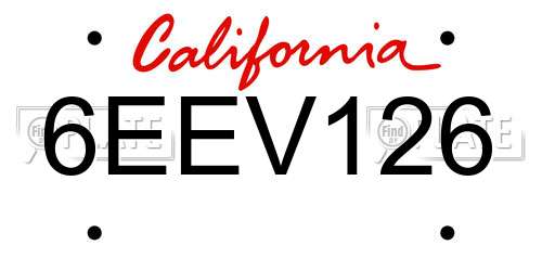 6EEV126 California License Plate