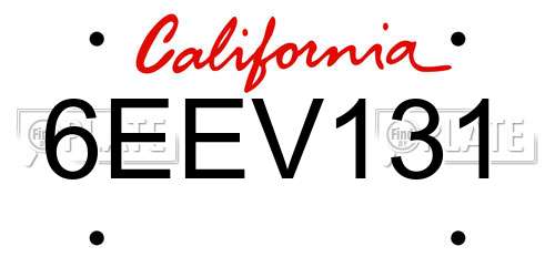 6EEV131 California License Plate