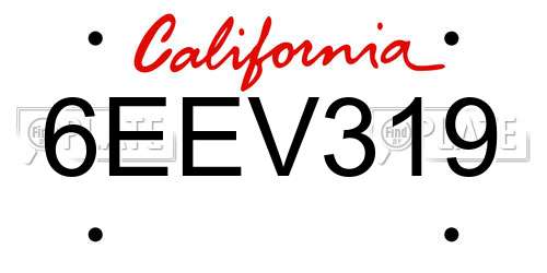6EEV319 California License Plate