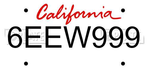 6EEW999 California License Plate