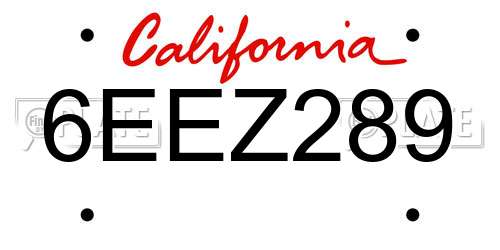 6EEZ289 California License Plate