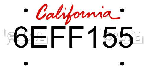 6EFF155 California License Plate