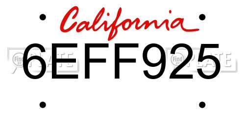 6EFF925 California License Plate