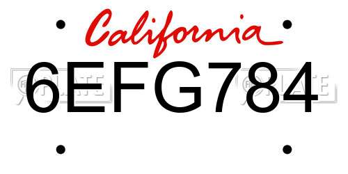 6EFG784 California License Plate