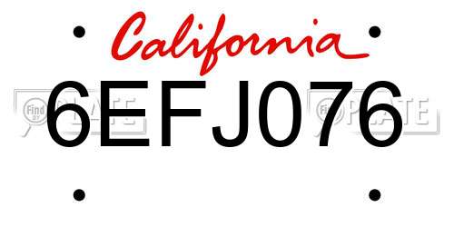 6EFJ076 California License Plate