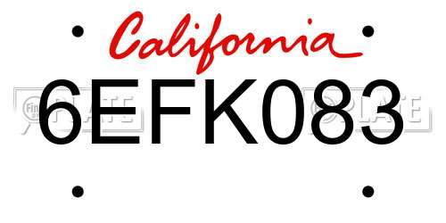 6EFK083 California License Plate