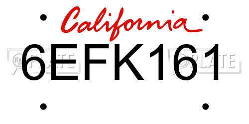 6EFK161 California License Plate