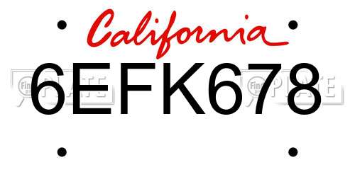 6EFK678 California License Plate