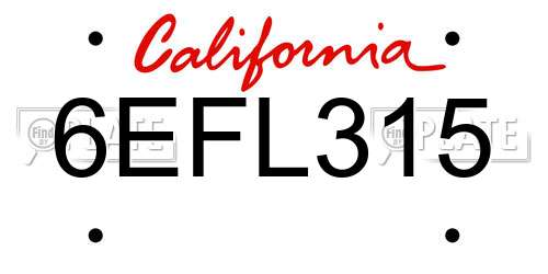6EFL315 California License Plate