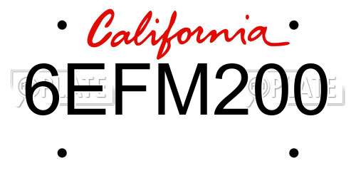 6EFM200 California License Plate