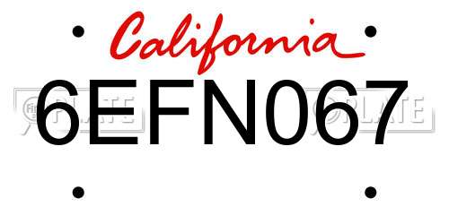 6EFN067 California License Plate